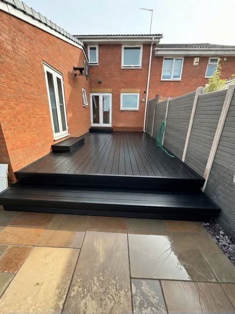 Dark composite deck with steps