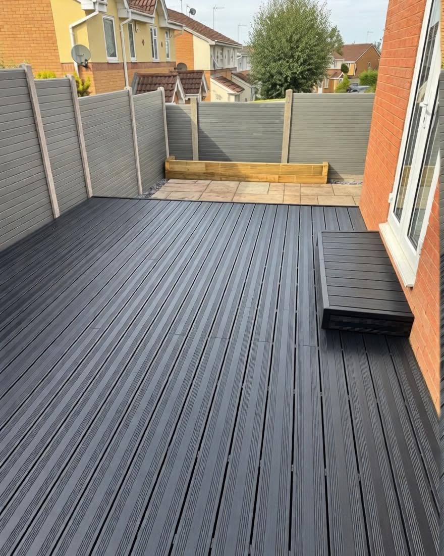 Composite deck with matching privacy fencing